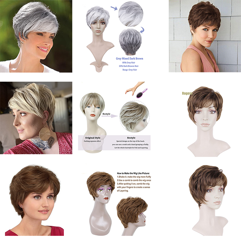 Fashion Short Pixie Cut Wig Straight Layered Synthetic Hair for Black White Women