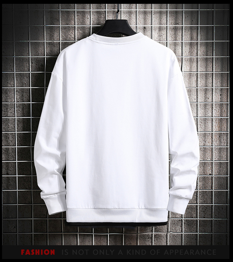Men's Hoodies & Sweatshirts 2022 Spring and Autumn Long Sleeve O-neck T-shirt False Two Solid Color Round Collar Casual Top Male Pullover