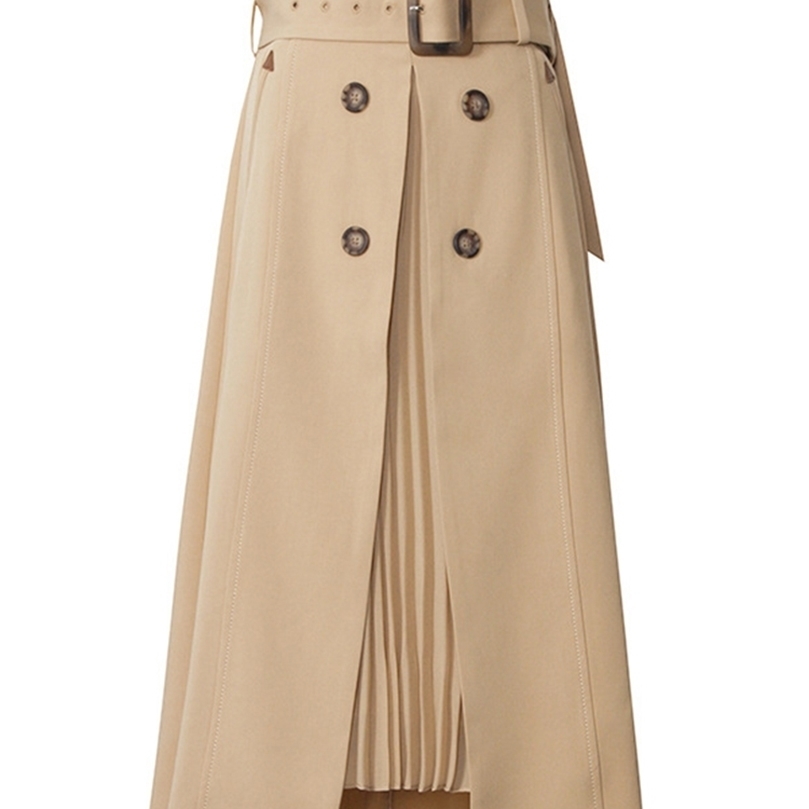 [EAM] High Waist Brown Bandage Asymmetrical Pleated Temperament Half-body Skirt Women Fashion Spring Autumn 1S4 220317