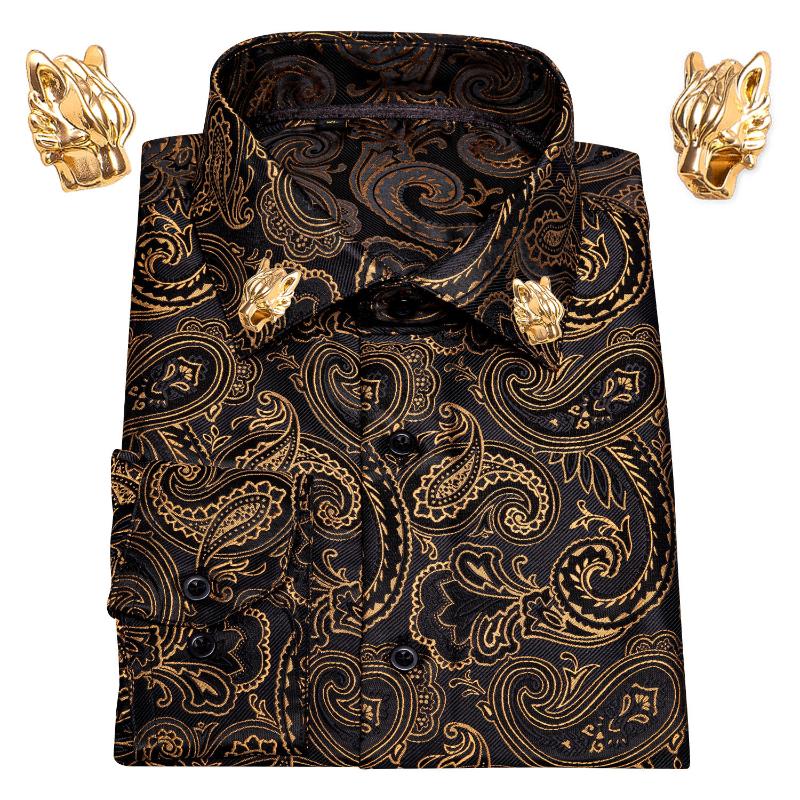 Men' Dress Shirts Gold Paisley Silk Men Long Sleeve Casual Flower For Barry.Wang Designer Leopard Collar PinMen, Cy-0006-collar pin
Men' Dress Shirts Gold Paisley Silk Men Long Sleeve Casual Flower For Barry.Wang Designer Leopard Collar PinMen, Cy-0006-collar pin