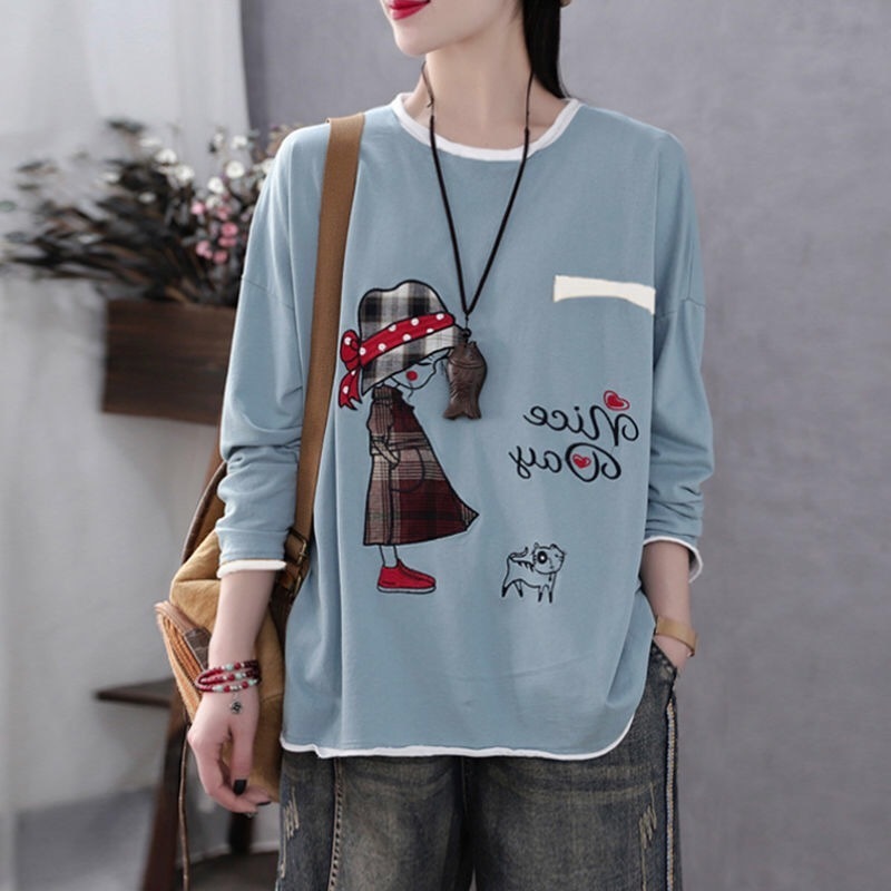 100% Cotton T Shirt Woman Summer O Neck Long Sleeve T-shirt Fashion Women s Korean Style Plus Size 220328