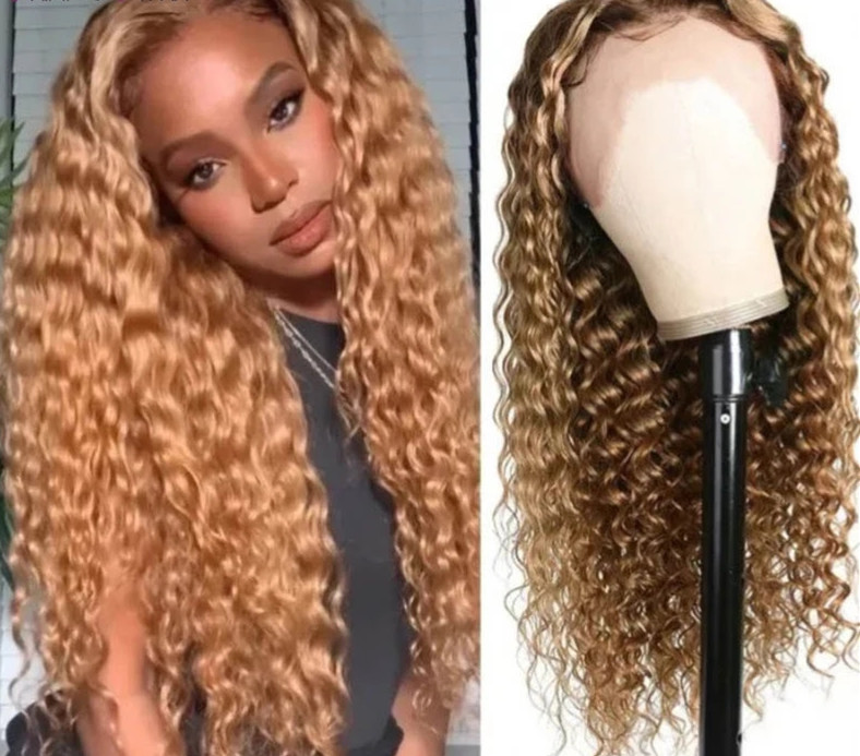 Ginger Wigs Colored Burgundy Lace Front Wig Peruvian Deep Wave Human Hair Transparent Lace Curly Blonde 150%density perruque