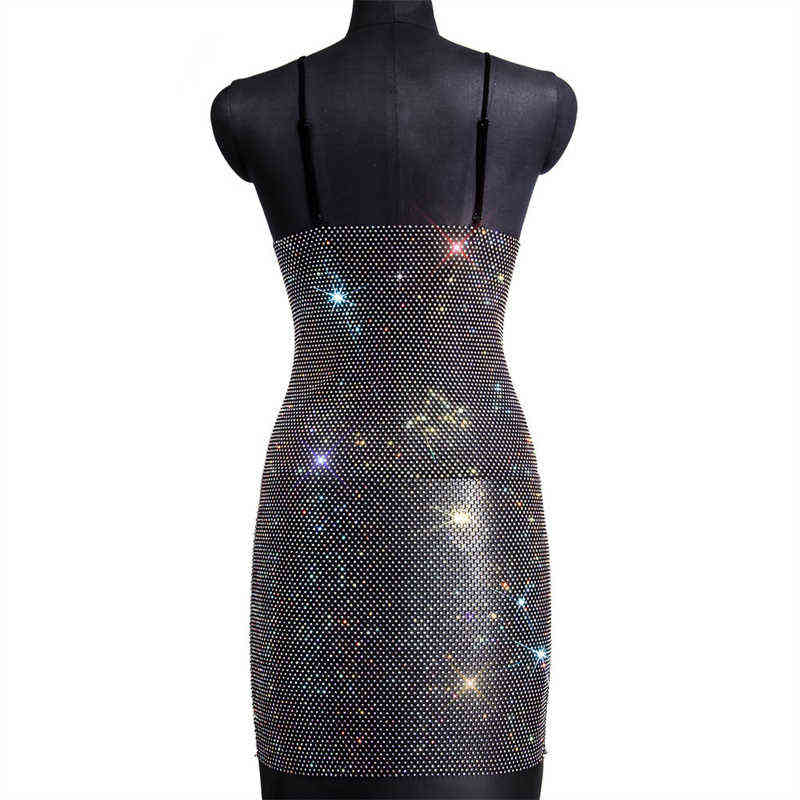 Mesh rhinestone Fabric Glitter Dress Crystal Diamond Beach Dress Women Sexy V Neck Hollow Out Bodycon Mesh Party Dresses T220816