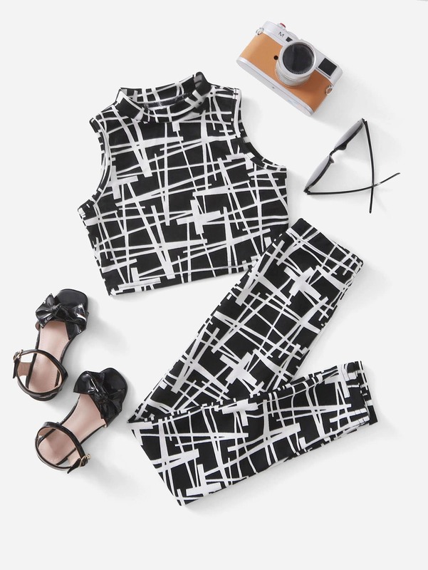 Girls Allover Geo Print Tank Top & Pants SHE