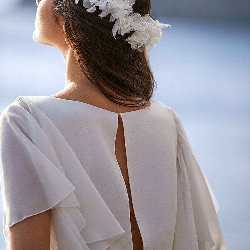 Elegant Boho Beach Wedding Dress Short Sleeve V-Neck Open Back Long Bohemian Bridal Gowns 2022 A Line Bride Wedding Dresses Robes De Mariee