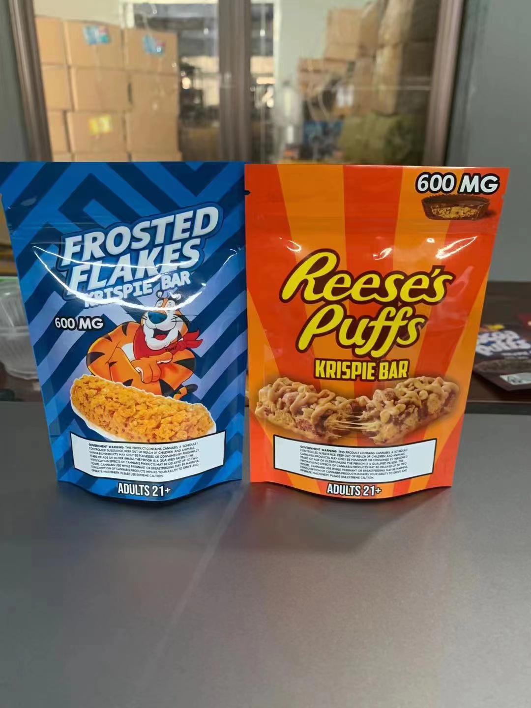 plastic retail edibles package bags CHIPS CEREAL TREATS CHOCOLATE brownie runtz stokies reeses puffs MEDICATED mylar bag 600mg