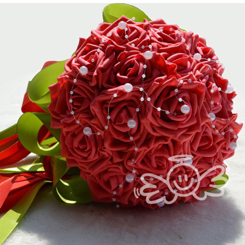 Beautiful Wedding Bridal Bouquet Wedding Decoration Bridesmaid Flower Pearls with Silk Rose Purle Ivory Pink and Red