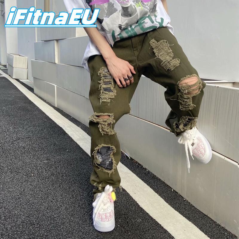 Ripped Jean Hip Hop Man Pants Trends Clothes Letter Y2k Print Men's Streetwear Women's Flare Goth Harajuku Baggy Trendyol