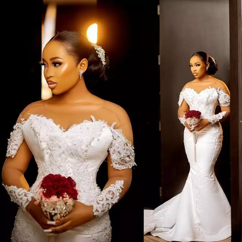 2023 Sexy African Arabic Mermaid Wedding Dresses Jewel Neck Illusion Crystal Beaded Long Sleeves Button Back Satin Court Train Plu2281665, Champagne
2023 Sexy African Arabic Mermaid Wedding Dresses Jewel Neck Illusion Crystal Beaded Long Sleeves Button Back Satin Court Train Plu2281665, Champagne