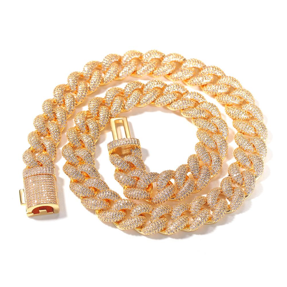 Full Diamond Cuban Link Chain Mens Gold Iced Out Chains Necklace Hip Hop Jewelry 14mm 3D Fashion Thick Heavy Necklace bracelet