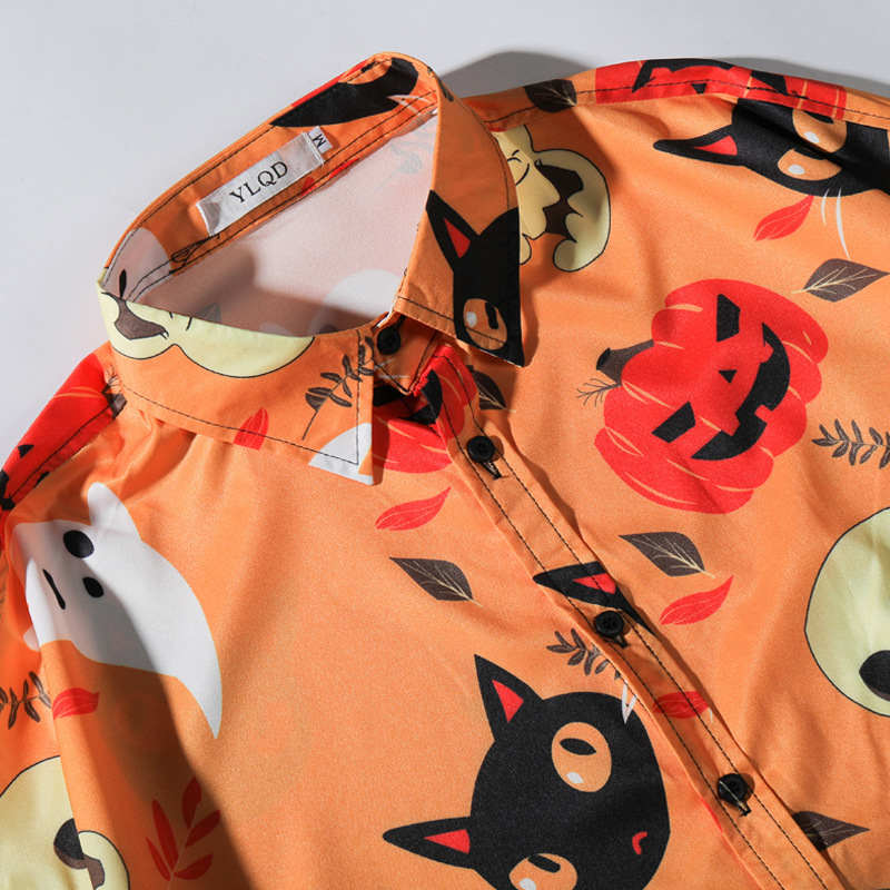 Men Vintage Shirt Summer Hawaiian Short Sleeve Mens Halloween Pumpkin Printed Beach Casual s Man Oversized Hemd 220322