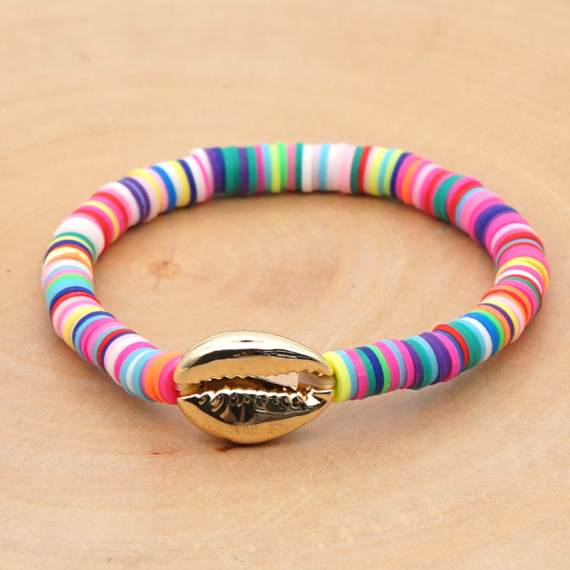 Rainbow Color Polymer Clay Disc Beads Strands Bracelet INS Style Alloy Shell Charm Bracelets for Summer Gift