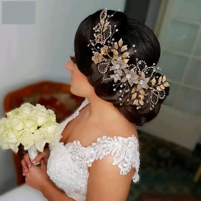 Headpieces Bridal Wedding Diamond Tiara Hollowed Out Leaves Handmade crystal bride hair band Exquisite elegant wedding dress accessories Manual Rhines