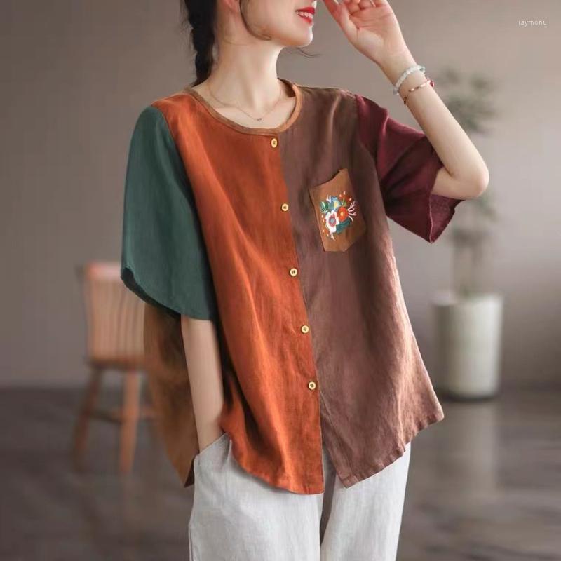 Women's T-Shirt Patchwork Color T Shirts Women Embroidery Floral Button O-Neck Short Sleeve Tops Linen Summer Vintage Tees Ethnic Clothes 73, Orange
Women's T-Shirt Patchwork Color T Shirts Women Embroidery Floral Button O-Neck Short Sleeve Tops Linen Summer Vintage Tees Ethnic Clothes 73, Orange