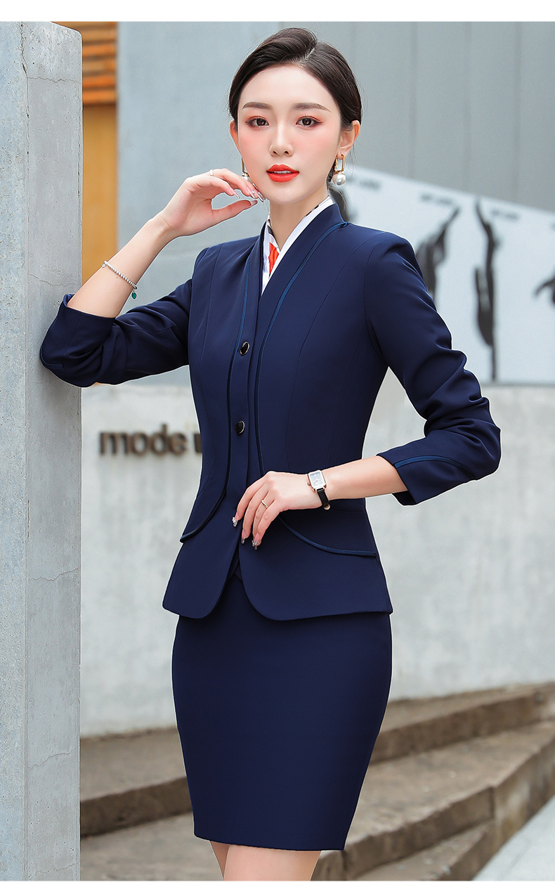 Professional Two Piece Dress Women Blazer Skirt Suit High-Speed Rail Stewardess College Student Fitness Performance Uniform Occupation Overalls