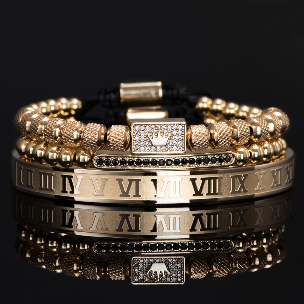 3pcs Set Luxury Gold Royal King Crown Men Bracelets Roman Numeral Bracelet Unique Design Braided Adjustable Bangle Pulseira271G
3pcs Set Luxury Gold Royal King Crown Men Bracelets Roman Numeral Bracelet Unique Design Braided Adjustable Bangle Pulseira271G