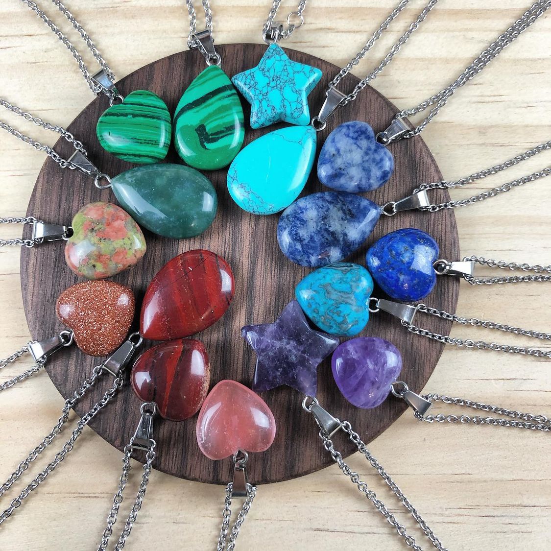 Natural Stone Pendant Druzy Drusy Necklace black pu chain Stainless Steel chainHexagonal prism cross heart star necklaces for women men jewelry