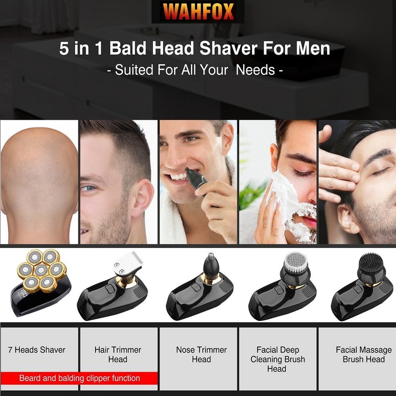 WOHFOX Shaver For Men 7D Independently 7 Cutter Floating Head Waterproof Electric Razor Multifunction Trimmer Machine 220624