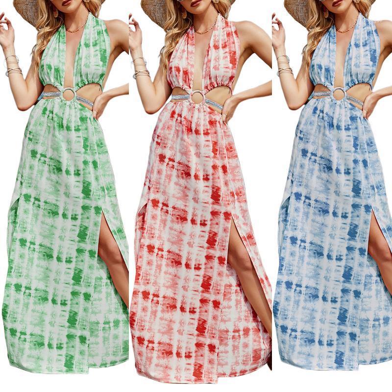 Casual Dresses Women Sexy Backless Slit Dress, Tie-dyed Printed Pattern Deep V-neck Sleeveless 1-piece, Green/ Red/ Blue
Casual Dresses Women Sexy Backless Slit Dress, Tie-dyed Printed Pattern Deep V-neck Sleeveless 1-piece, Green/ Red/ Blue