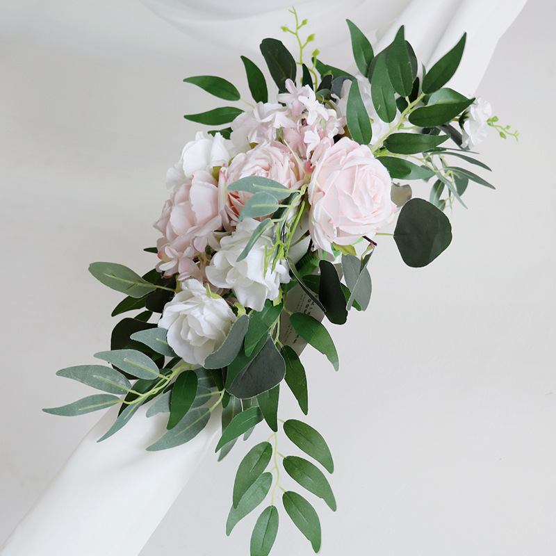 2pcs Pink Artificial Wedding Flowers Arch Props Welcome Card Sign Garland Decor Hanging Flower Row Backdrop Wall Window Arrange 220406