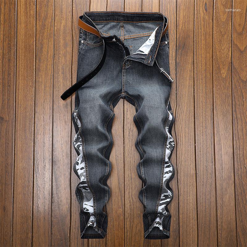 Men's Jeans Men's Casual Youth Cotton Waist Ordinary Trousers Black Splicing Color MatchingMen's Bert22