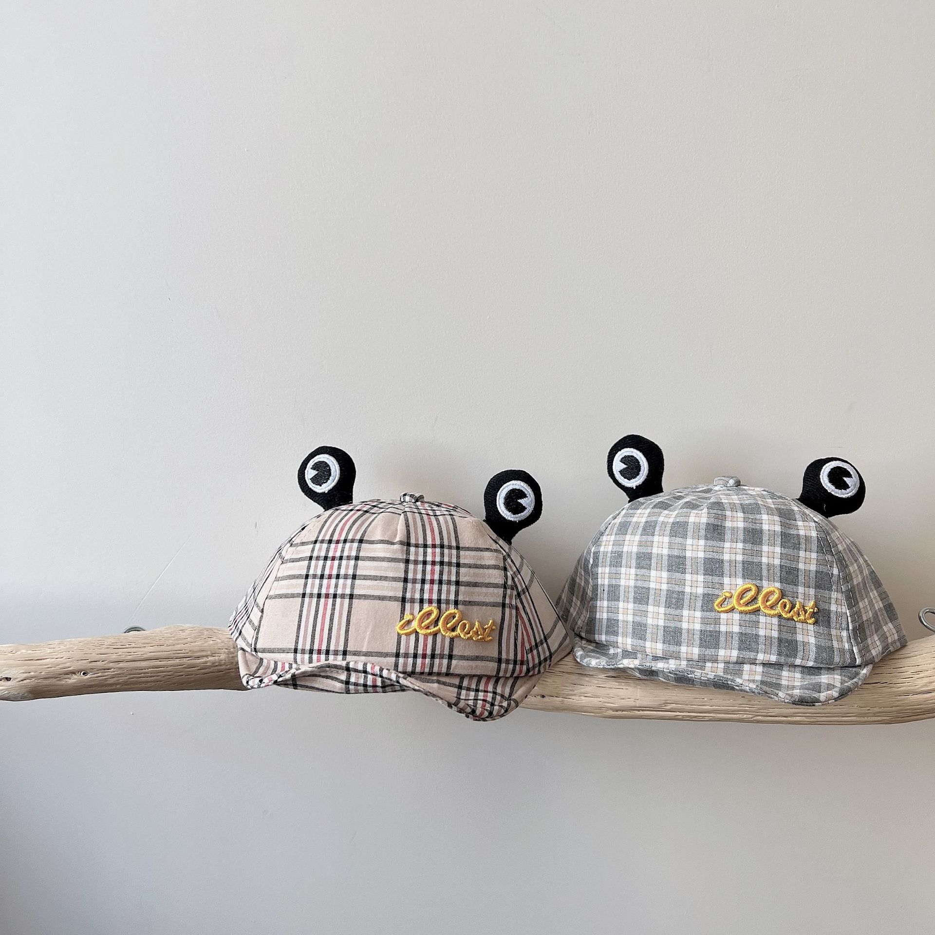 Fashion Baby Hat Cute Ear Plaid with Embroidered Baseball Caps Summer Children Boy Girl Sun Hats Visor Newborn Caps 6-24 Months