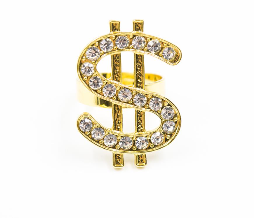 Crystal Dollar Sign Ring for Men Women Costume Accessories Money Symbol Zirconia Rinestone Open Gold Rings Hip Hop Rapper Punk Costume Props
Crystal Dollar Sign Ring for Men Women Costume Accessories Money Symbol Zirconia Rinestone Open Gold Rings Hip Hop Rapper Punk Costume Props