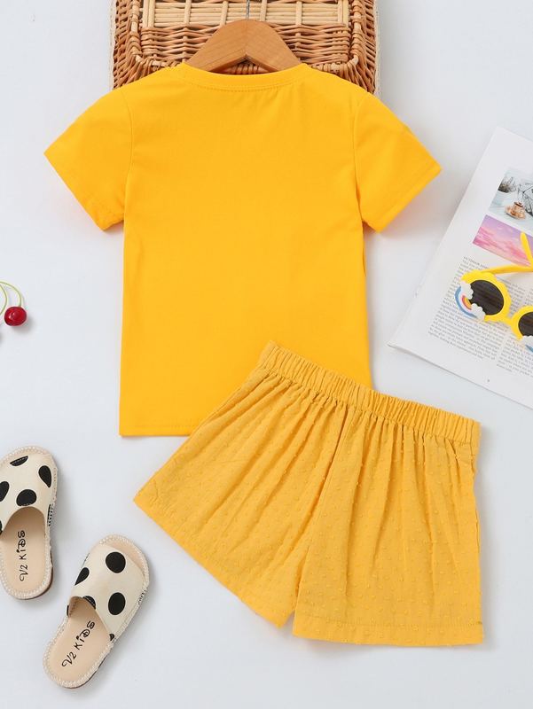 Toddler Girls Bow Front Tee & Swiss Dot Ruffle Trim Skorts SHE