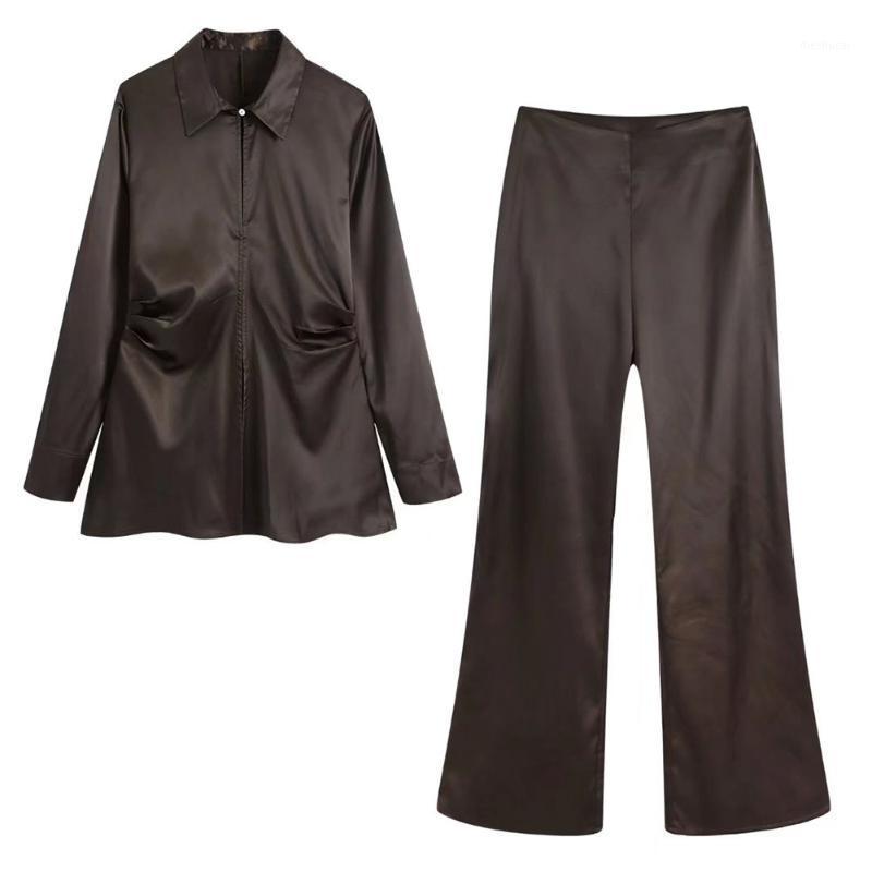 Women's Two Piece Pants XIKOM 2022 Autumn Brown Satin Women Suits Office Sets Folds Slim Female Top For High Waist Flare
Women's Two Piece Pants XIKOM 2022 Autumn Brown Satin Women Suits Office Sets Folds Slim Female Top For High Waist Flare