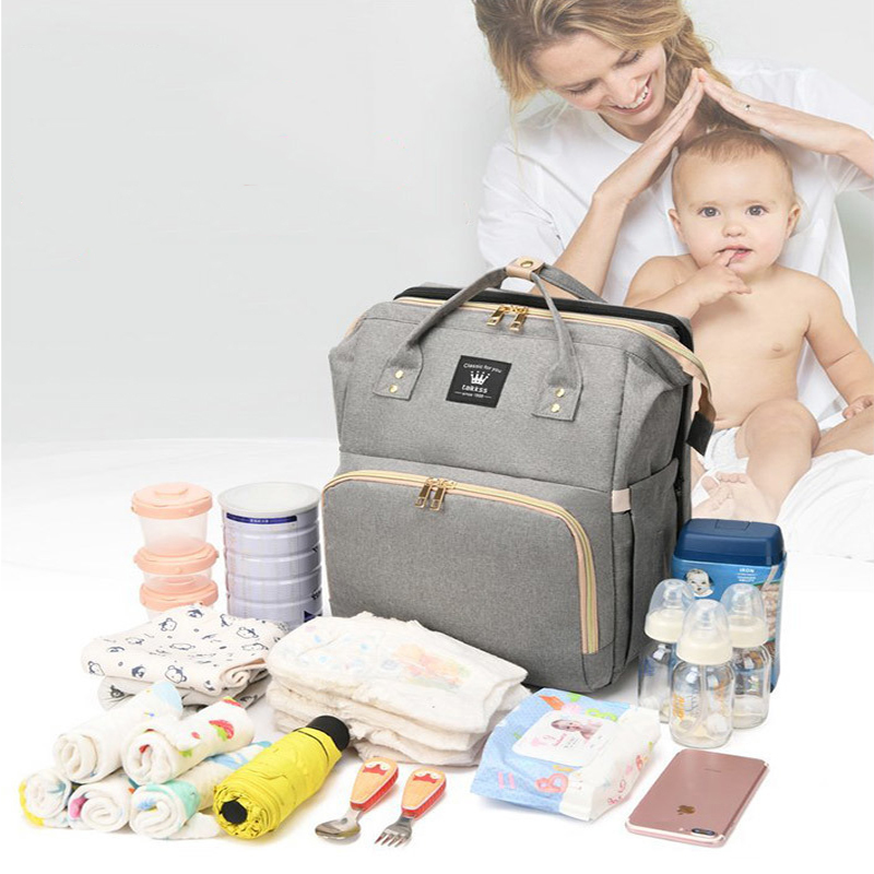 Folding Mommy Bag Lightweight Portable Folding Crib Bed Large-capacity Baby Backpack Female Mommy Outting Bag Bolsa Feminina DDJ 220514