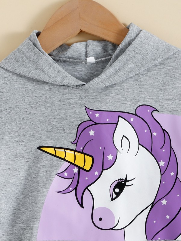 Toddler Girls Cartoon Graphic Hooded Tee & Heart Print Sweatpants SHE