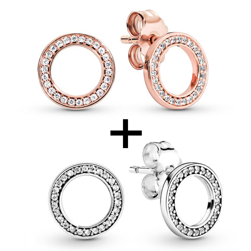 New Popular High Quality 925 Sterling Silver Cz Stud Earrings Crown Heart Round Ladies Valentines Day Jewelry