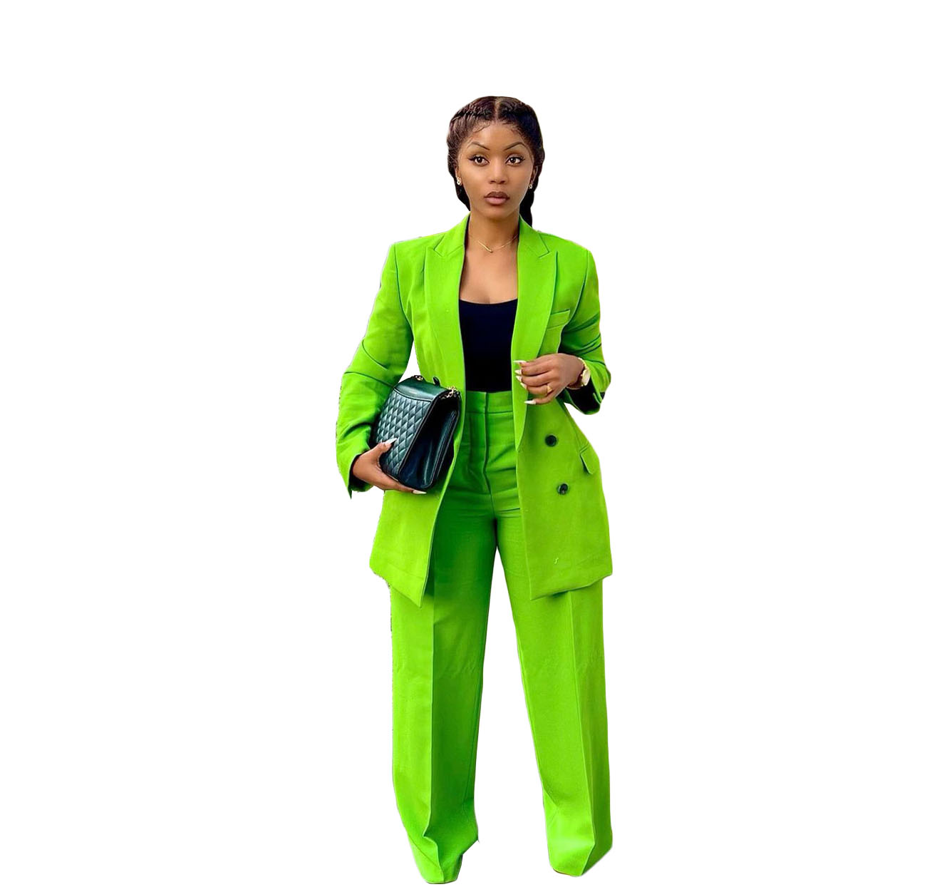 Bright Green Leisure Women Pants Suits For Wedding 2022 Sexy Loose Long Sleeve Evening Red Carpet Fashion Wear 2 Pieces