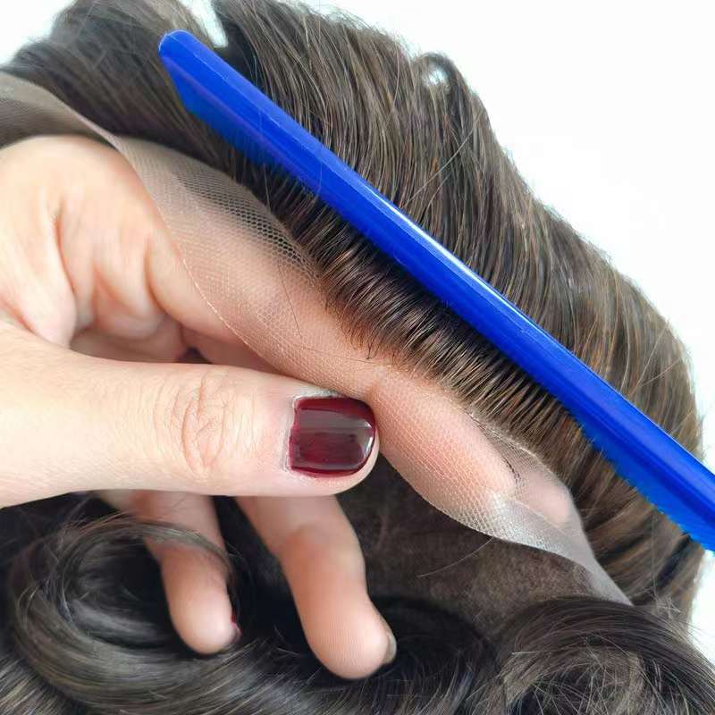 Q6 Toupee For Men Lace & PU Base Human Hair Replacement System Unit 6" Male Hair Prosthesis