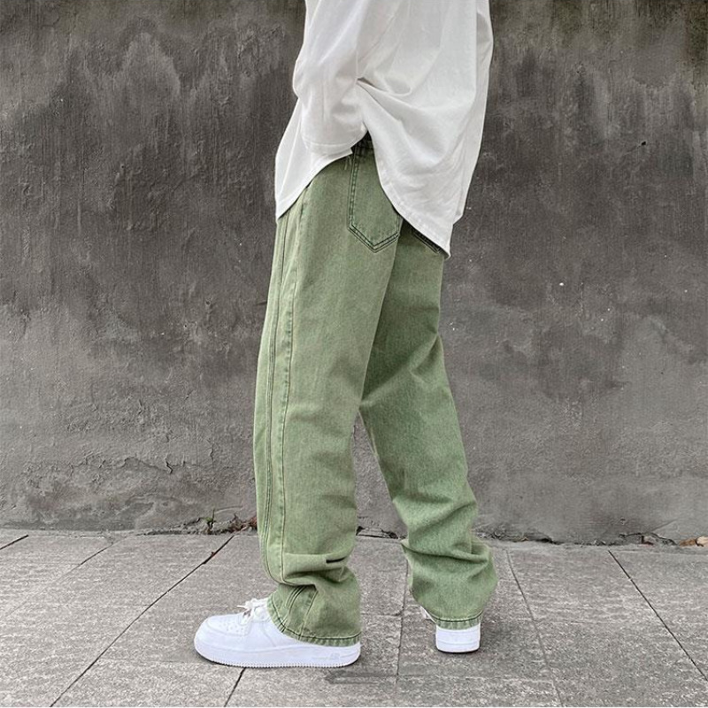 Purple Denim Jeans for Men Straight Loose Spring Fall Oversize Wide-Leg Pants High Street Bright Line Vintage Trousers 220328