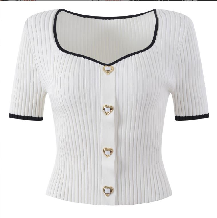 220 2022 Milan Runway Spring Summer Brand Same Style Sweater Short Sleeve V Neck Cardigan Striped High Quality Womens YL, White
220 2022 Milan Runway Spring Summer Brand Same Style Sweater Short Sleeve V Neck Cardigan Striped High Quality Womens YL, White