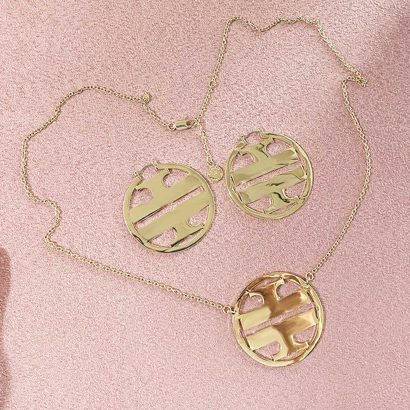 Necklace Large Hoop Earrings Set in Gold and Silver, As picture