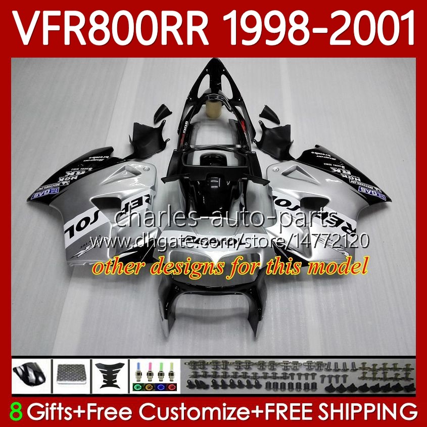 Bodywork For HONDA VFR800RR Interceptor VFR 800RR 800 CC RR Repsol Silvery 98-01 Body 128No.7 800CC VFR-800 VFR800 RR 98 99 00 01 VFR800R 1998 1999 20