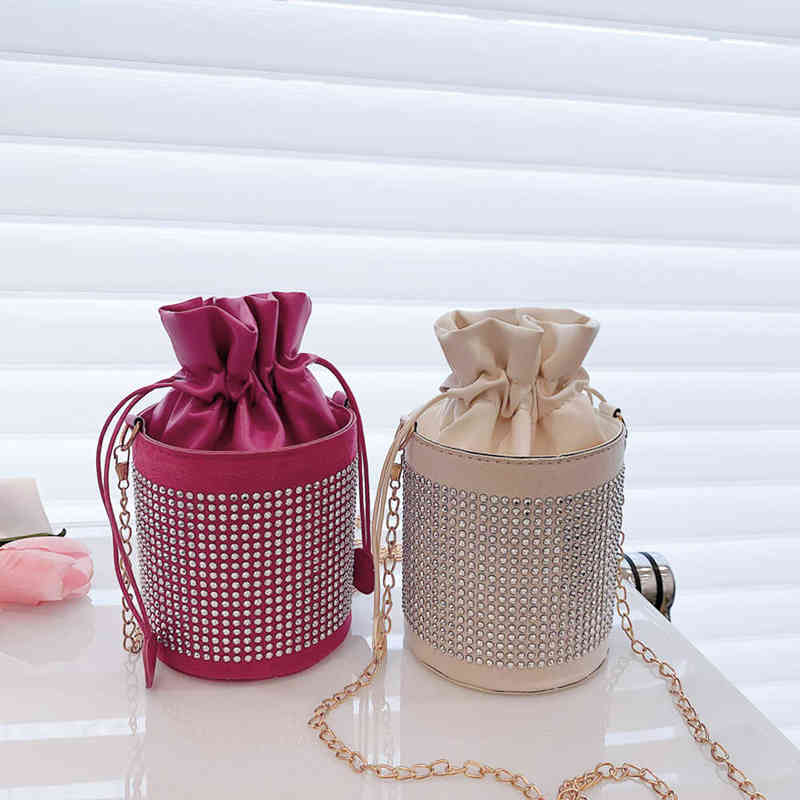 Women Bucket Messenger Bags Fashion Diamond Rhinestone Small Handbag Cylinder Drawstring Chain Shoulder Crossbody Bag for Ladies Y220614, Light brown
Women Bucket Messenger Bags Fashion Diamond Rhinestone Small Handbag Cylinder Drawstring Chain Shoulder Crossbody Bag for Ladies Y220614, Light brown