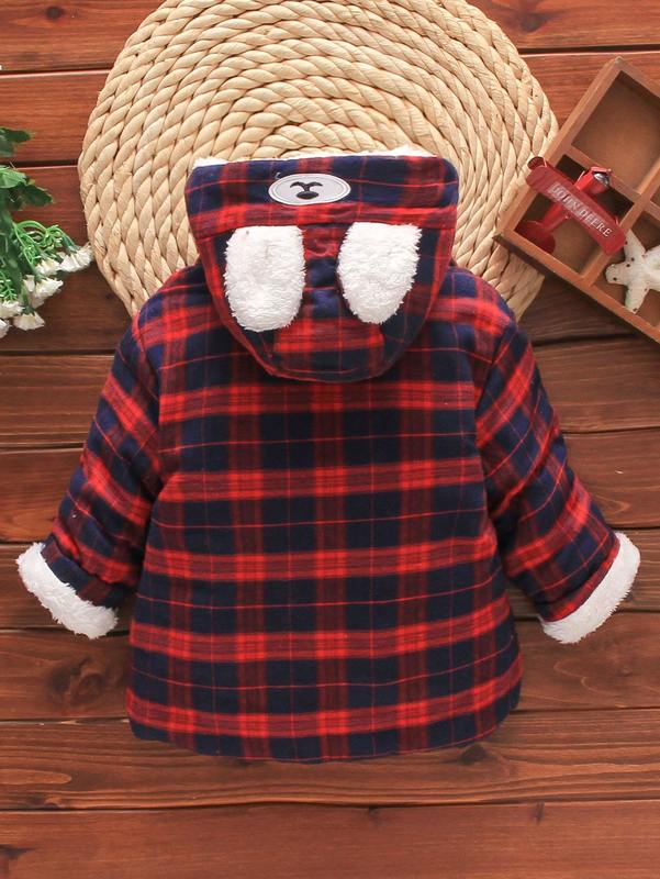 Toddler Boys 3D Ear Hooded Plaid Thermal Lined Coat SHE