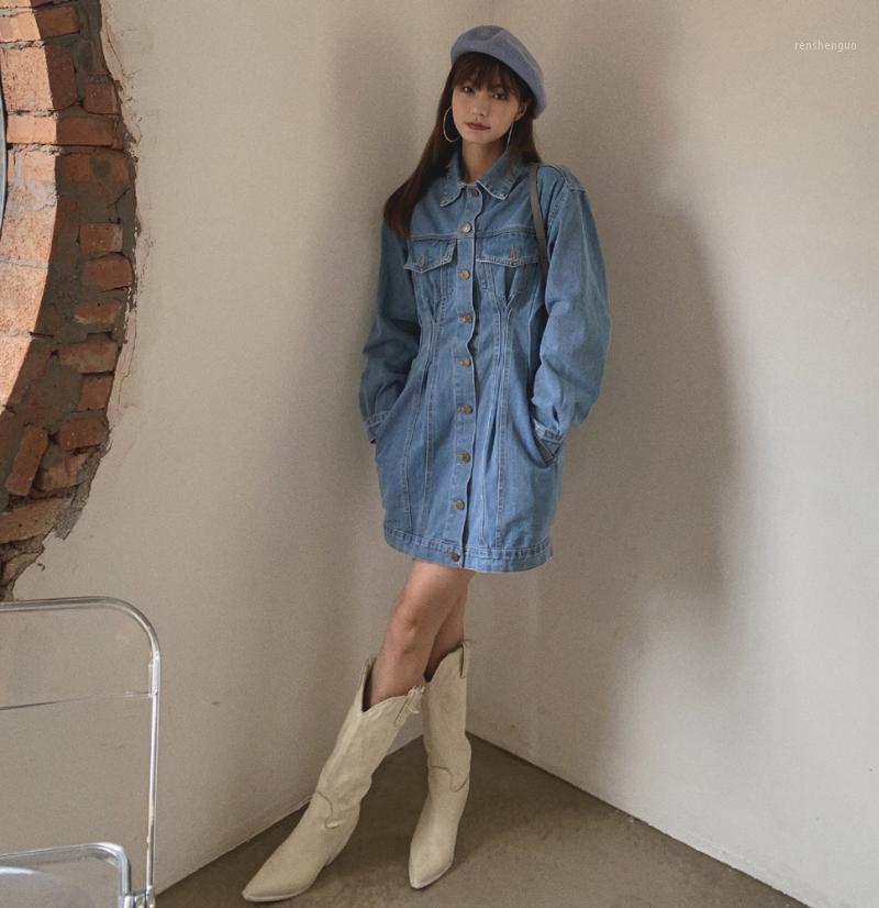Casual Dresses Arrival Spring Women Denim Long Sleeves Slim Waist Vintage Solid Vestido, Blue
Casual Dresses Arrival Spring Women Denim Long Sleeves Slim Waist Vintage Solid Vestido, Blue