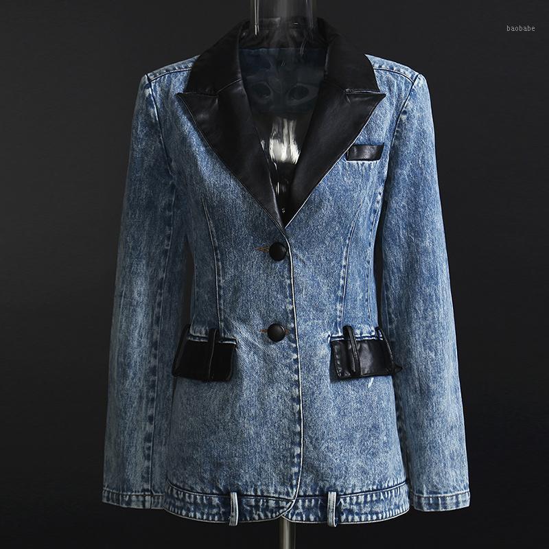 Women' Suits & Blazers Women Denim Blazer Leather Patchwork Spring Autumn Colorblock Coat, Blue
Women' Suits & Blazers Women Denim Blazer Leather Patchwork Spring Autumn Colorblock Coat, Blue