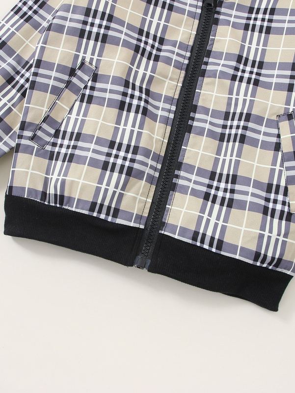 Toddler Boys Plaid Print Hooded Jacket SHE