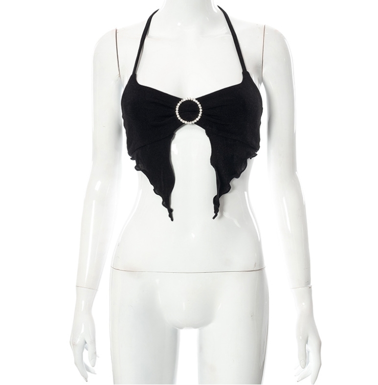 Sexy Women's Black Cropped Camis Top Halter V-neck Camisole Crop Tanks Ladies Summer Streetwear Tees Clothes Tank 220325