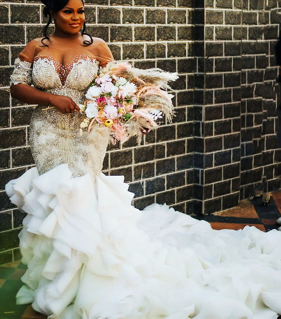 plus size arabic aso ebi mermaid luxurious sparkly wedding dress lace beaded crystals bridal gowns dresses zj22