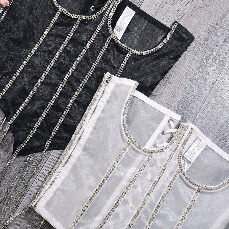 Outer Wear Trendy Halter Top Sequined Vest Suspenders Transparent Lace Corset Girl Style Tops for Women 220325