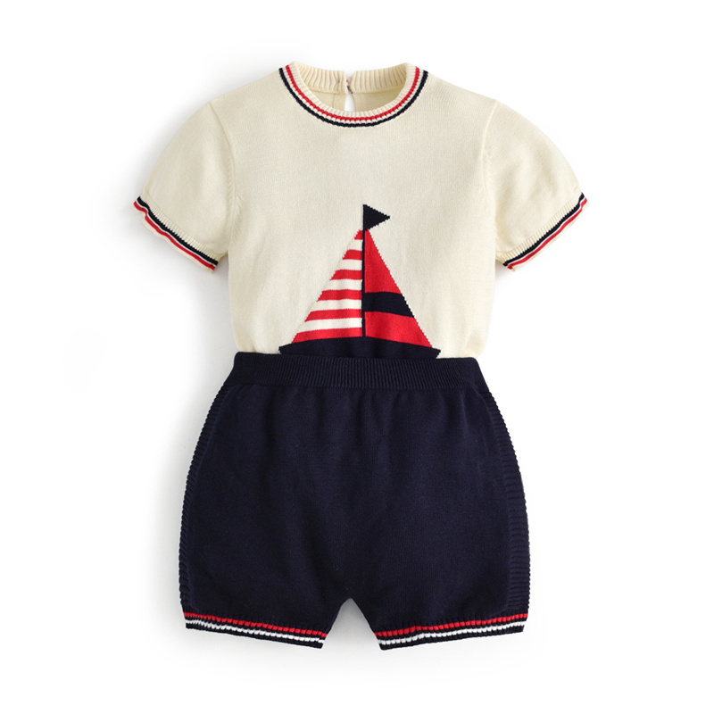 Infant Boy Knitted Clothing Set Baby Spanish Boutique Clothes Summer Toddler Shirt Shorts 2Pcs Suit Boys Birthday Party Outfits 220507
