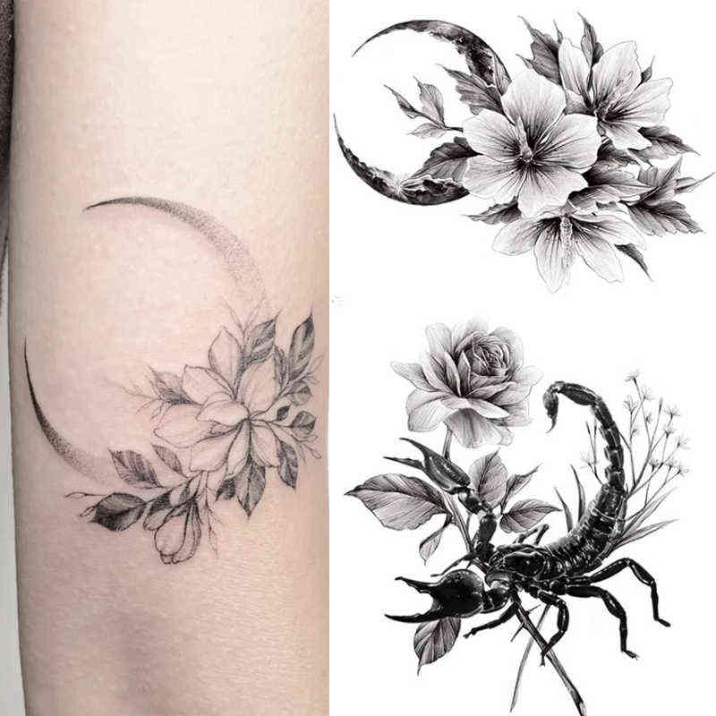 NXY Temporary Tattoo 1pcs Stickers Men Women Waterproof Flower Rose Moon Butterfly Water Transfer Body Hand Art 0330
