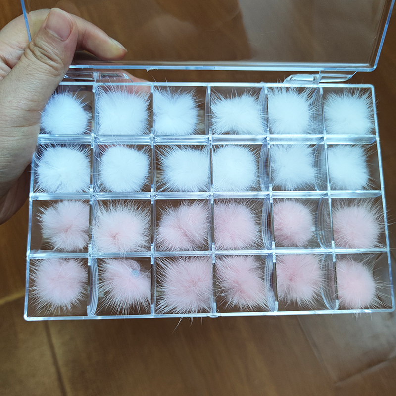 24Pcs Detachable Magnet Ball Fluffy White+Pink 3D27*27mm Puffy Pom Pons Kit Jewelry Manicure Accessories DIY Nails Charms In Box