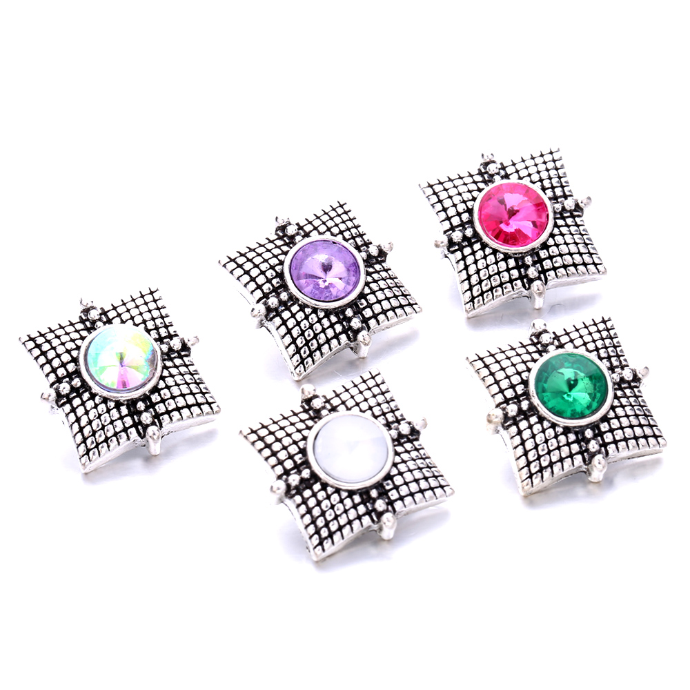 Vintage Square Shape Snap Button Clasps Jewelry findings Rhinestone 18mm Metal Snaps Buttons DIY Necklace Bracelet jewelery